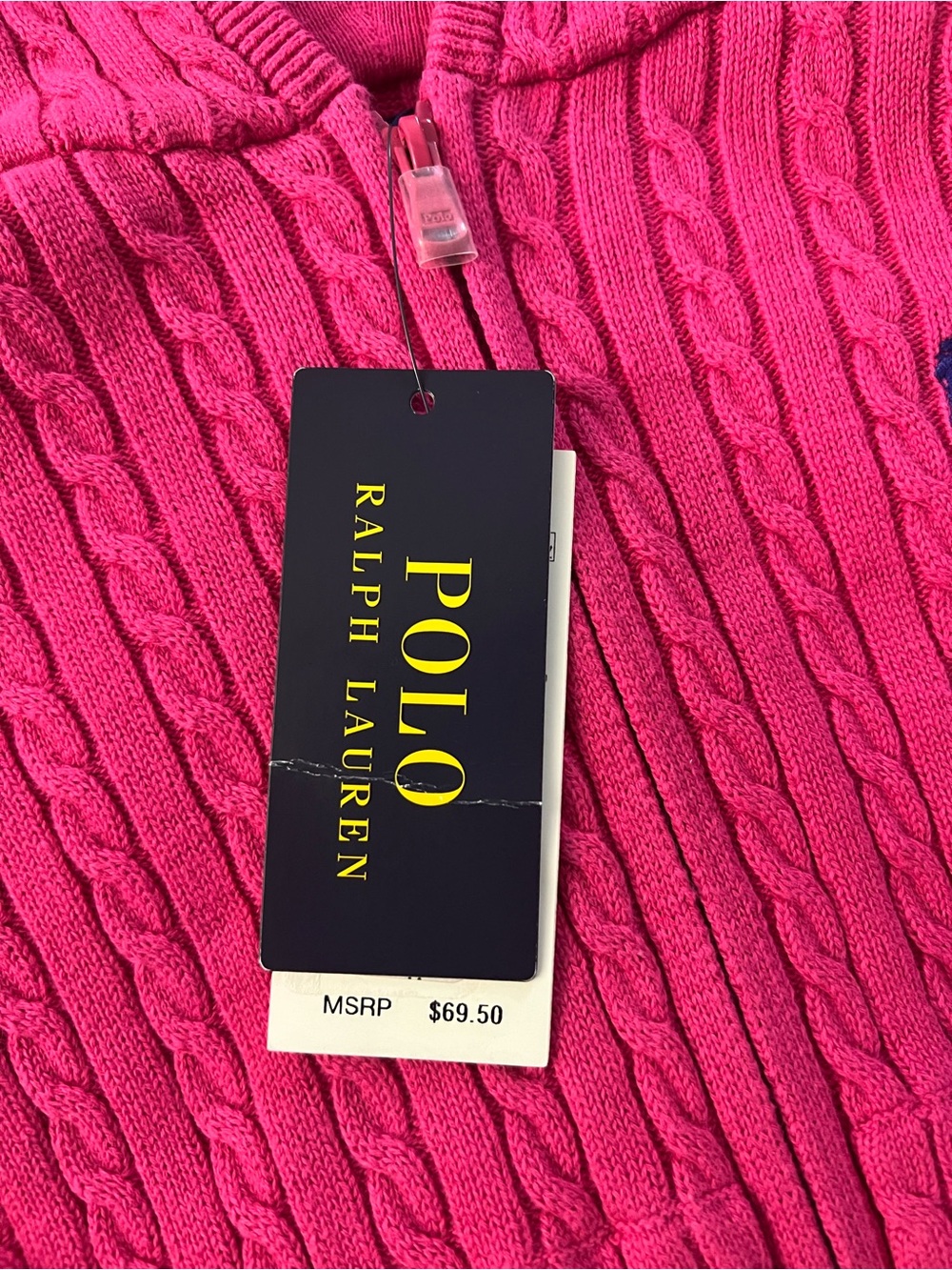 Polo by Ralph Lauren Bright Pink Cable-Knit Hooded Zip Jacket - Picture 2 of 2